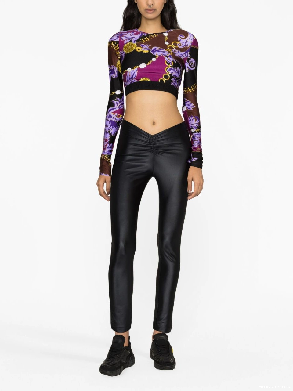 Cheap Couture Versace Barocco top crop print Jeans Women 0820
